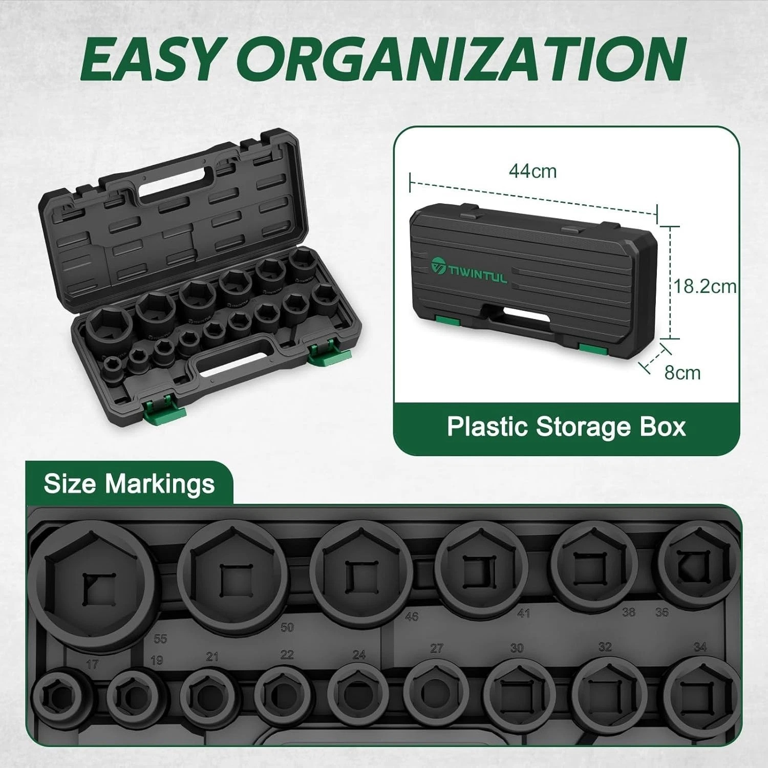 3/4 Inch Drive Impact Socket Set, 15 Pieces Heavy Duty 6-Point CR-MO Steel Im…
