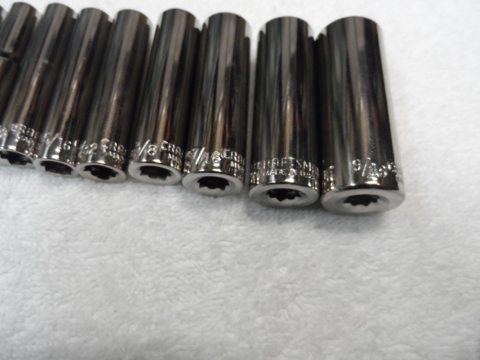 Craftsman 1/4″ Drive SAE Deep Socket Set, NOS USA, 6pt (3/16 to 9/16″) – 10 pcs