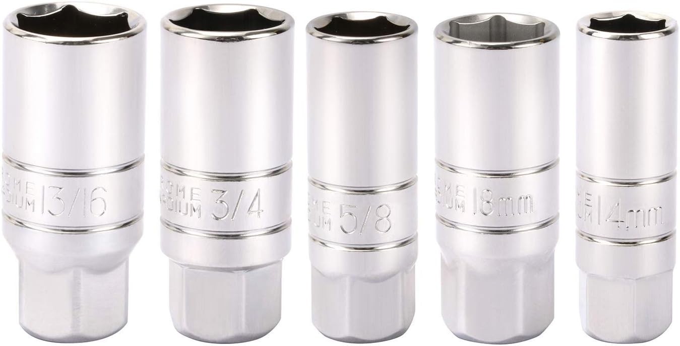 5-Piece Spark Plug Socket Set with Rubber Retaining Ring – Durable & Reliable