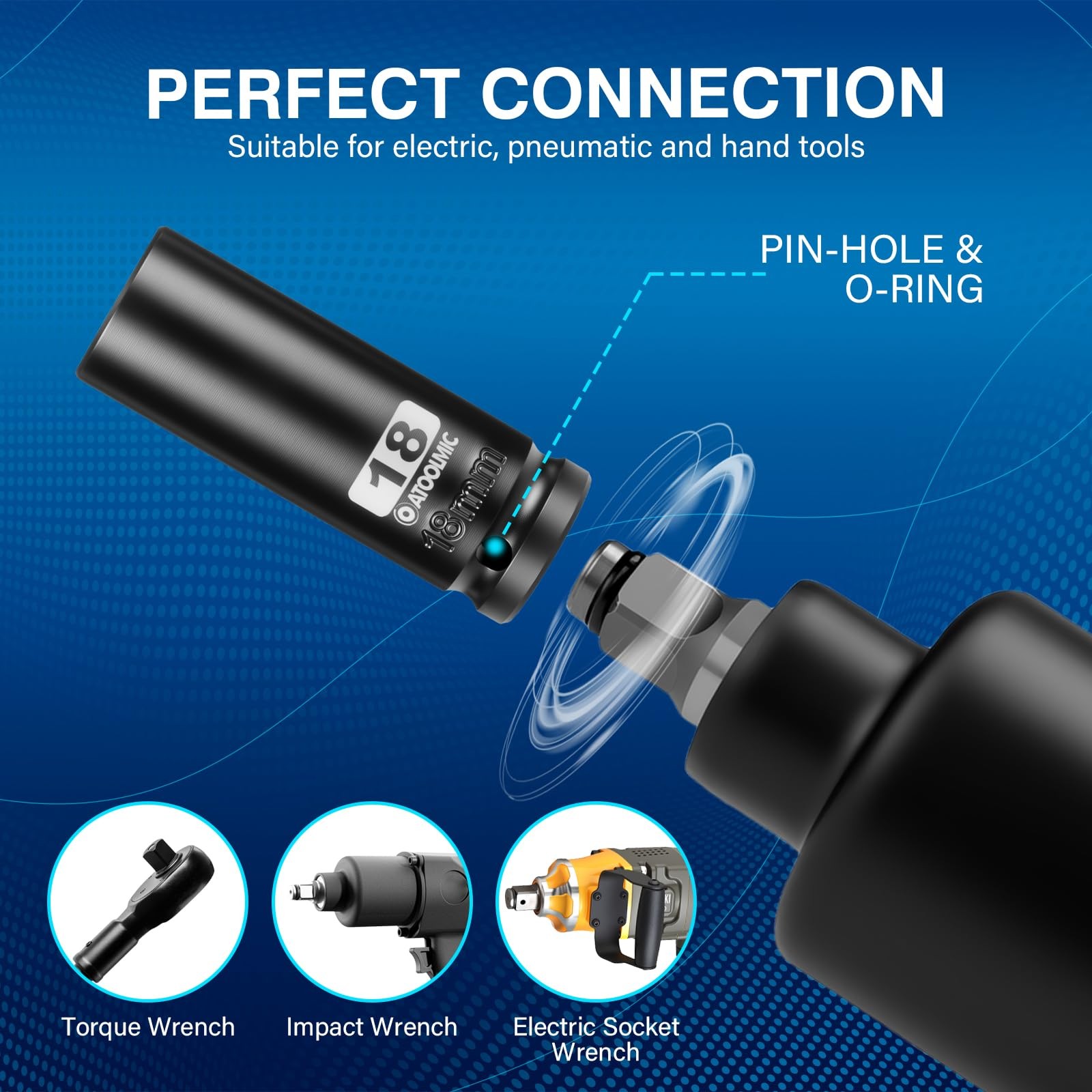 1/2 Inch Drive x 18mm Deep 6PT CR-MO Impact Socket for 18mm, ‎black Oxide