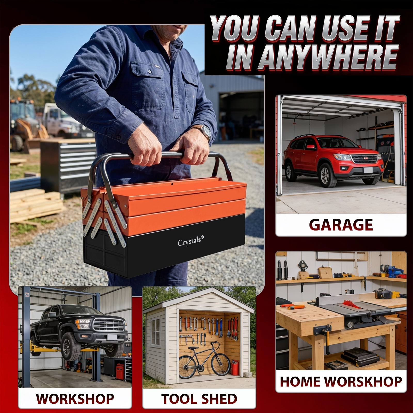 Heavy Duty 25″ 470mm Metal Cantilever 5 Tray Toolbox Storage Tool Box Red New