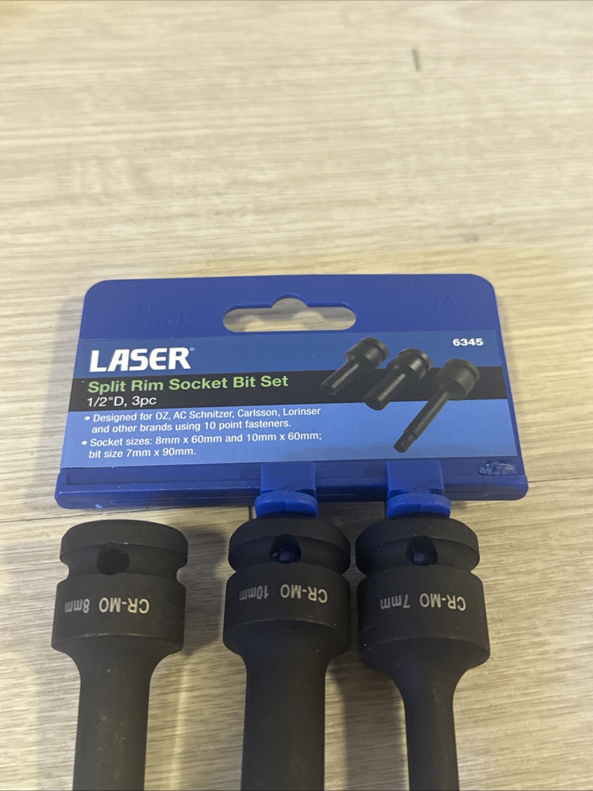 LASER TOOLS 6345 SPLIT RIM SOCKET BITS OZ WHEELS 10 POINT 1/2 DRIVE
