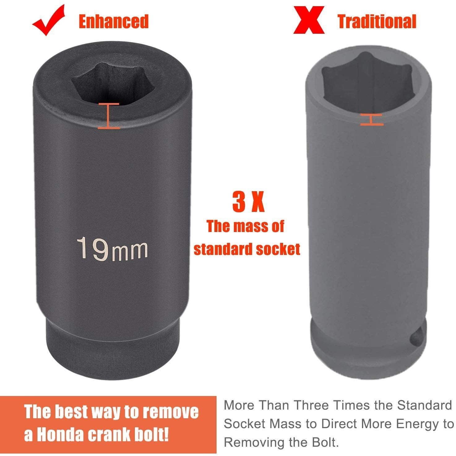 77080 19 mm Harmonic Balancer Socket Tool for Honda Engines (Heavy Steel)