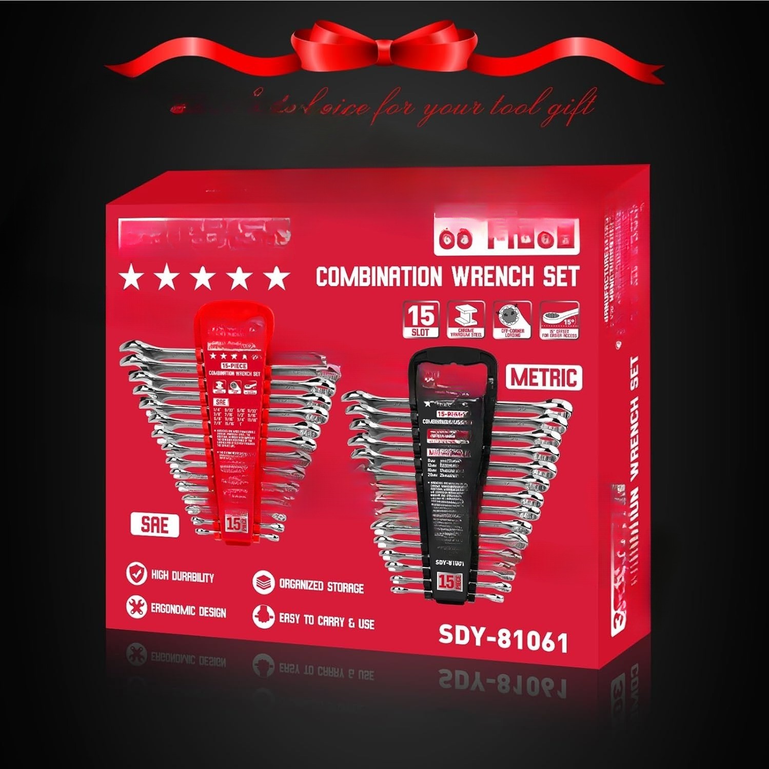 30-Piece Combination Wrench Set – Open-End Wrench Set with Storage Case
