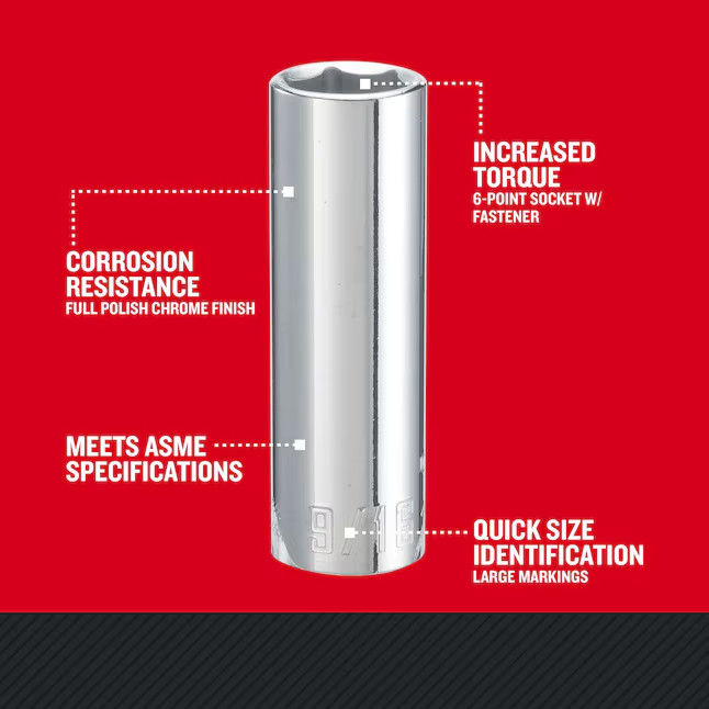 CRAFTSMAN 3/8-inch Drive Standard (SAE) 9/16-inch 6-Point Deep Sockets CMMT43334
