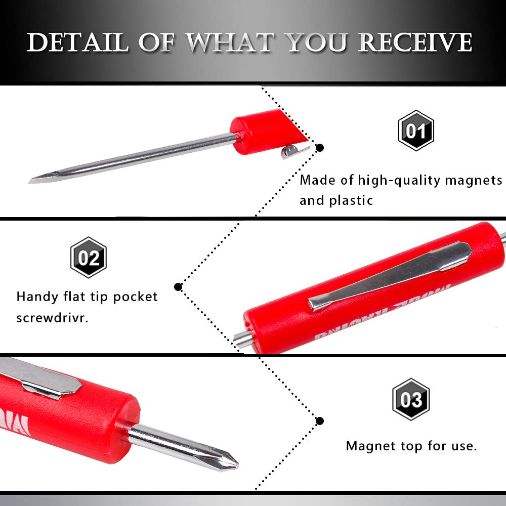 5PCS Mini Pocket Screwdriver Flat Head Tip with Phillips Top Pocket Clip Red