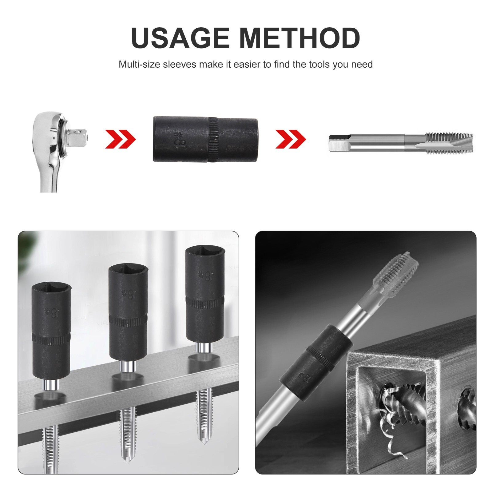 Tap Socket Set 8 Piece 1/4 in and 3/8 in Drive Magnetic Tap Holders Set