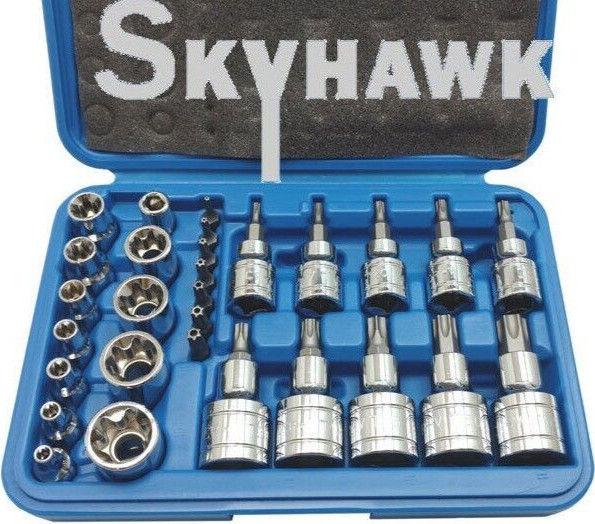 29-PC 1/4″ 3/8″ 1/2″ DR TORX female male Socket Bit Set tamper proof bits w/case
