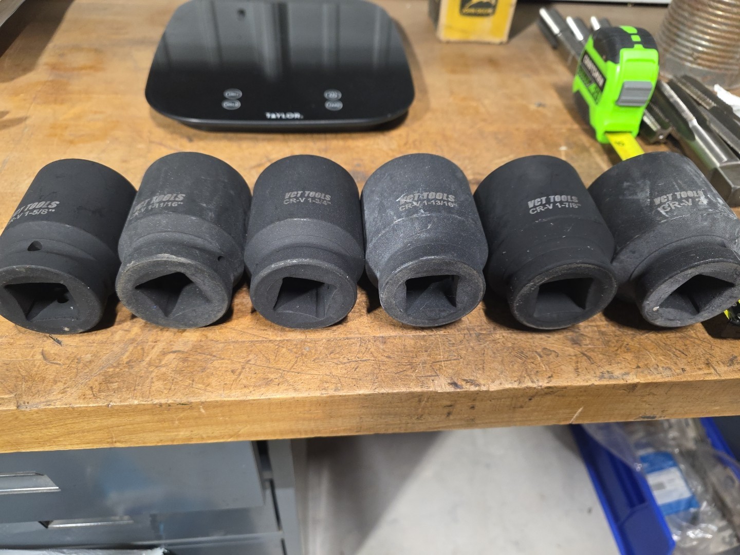Set Of 6 VCT Tools Chrome Vanadium 1″ Drive Impact Sockets 1 5/8″ Thru 2″