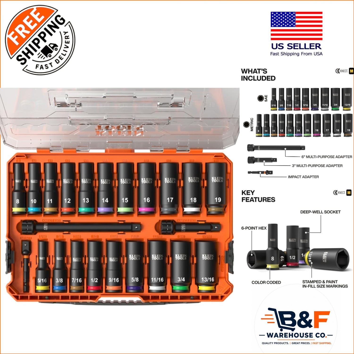 Heavy-Duty 23-Piece SAE & Metric Socket Set – Including Adapters & Organizer