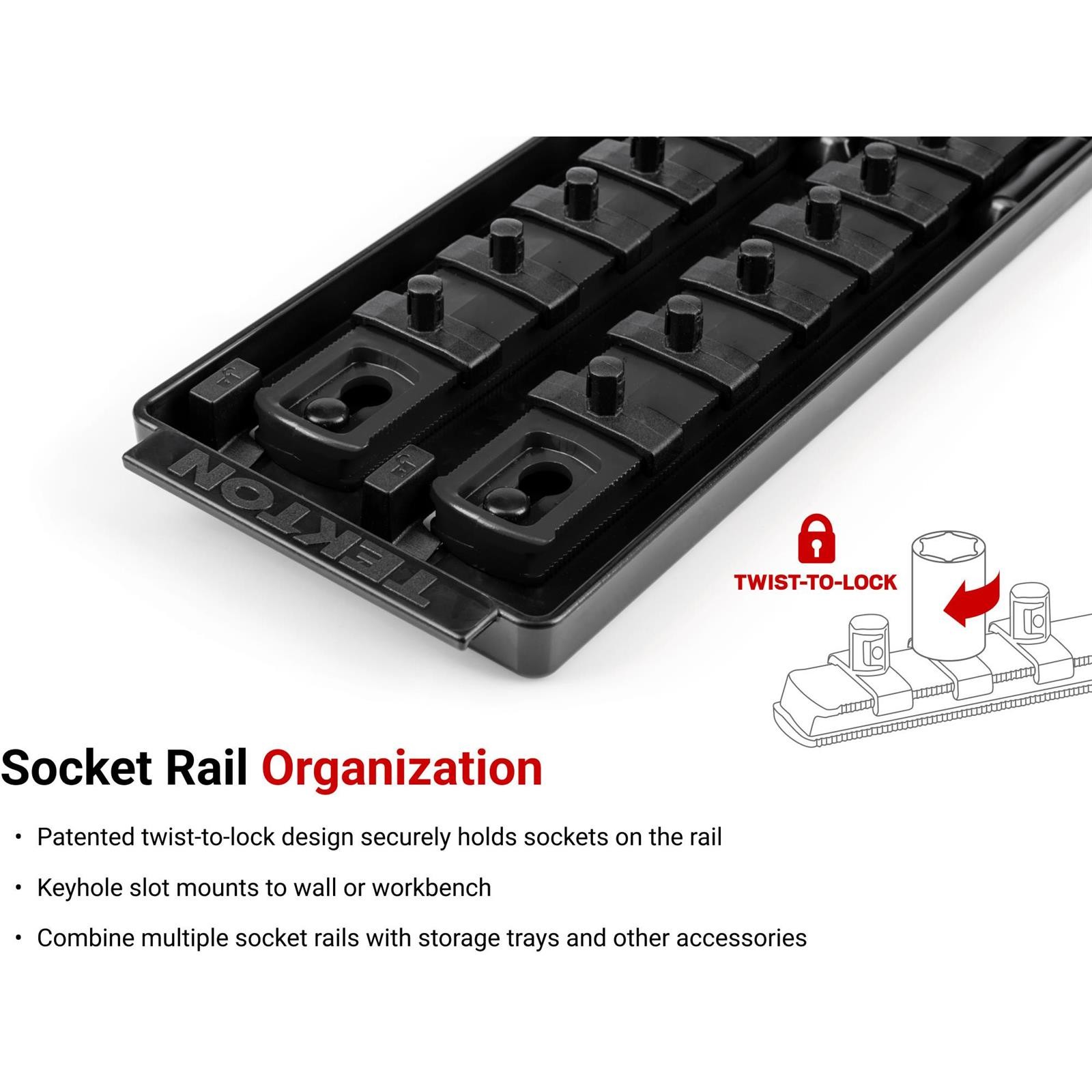 Tekton SHD99202 6-Point Socket Set with Rails/Trays