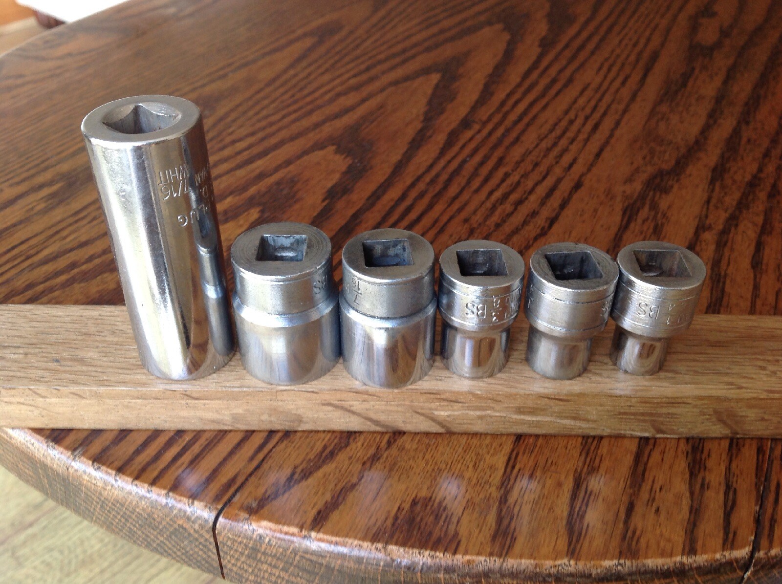 6 Halfords Sockets 1/2″ To 3/16″Whitworth With 1/2″Drive & 7/16″w Plug Socket.