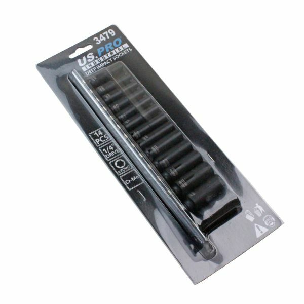US PRO INDUSTRIAL 14pc 1/4″ DRIVE DEEP IMPACT SOCKET SET 4mm to 15mm 3479