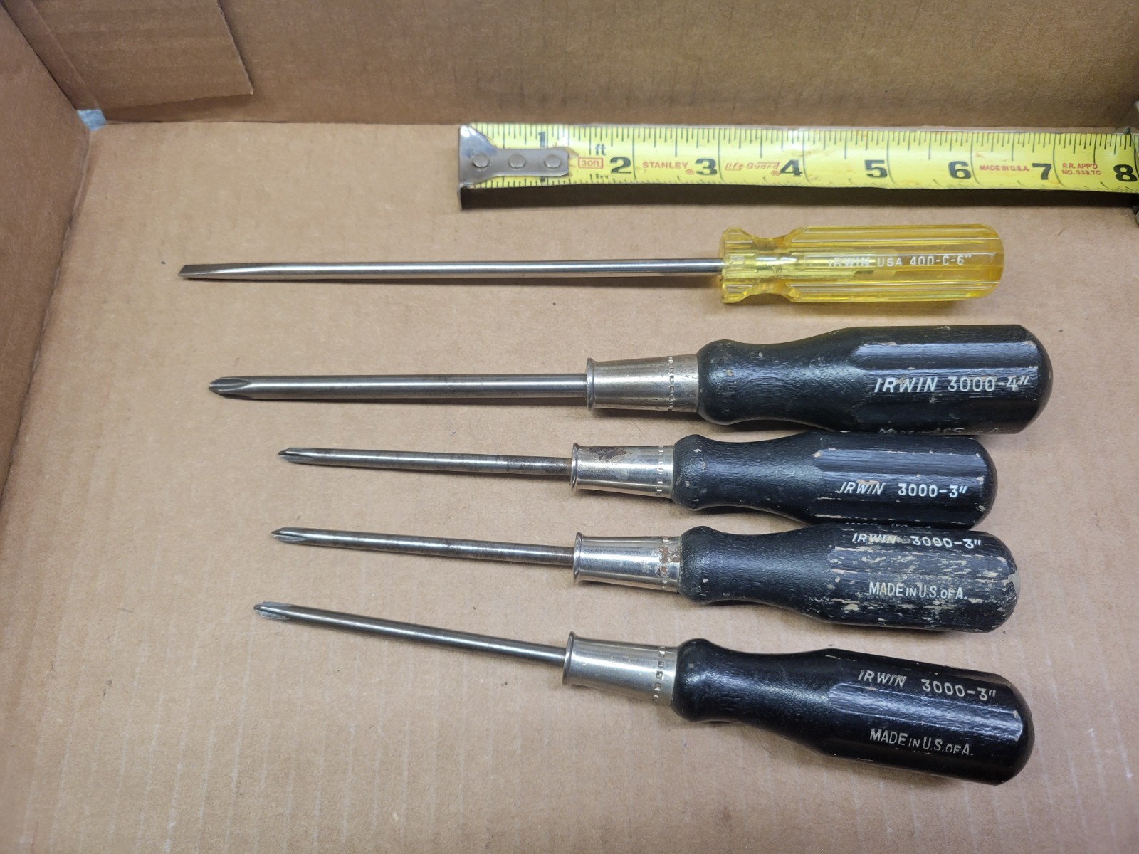 Vintage Irwin 5-Piece 3000 and 400 Series Screwdriver Lot