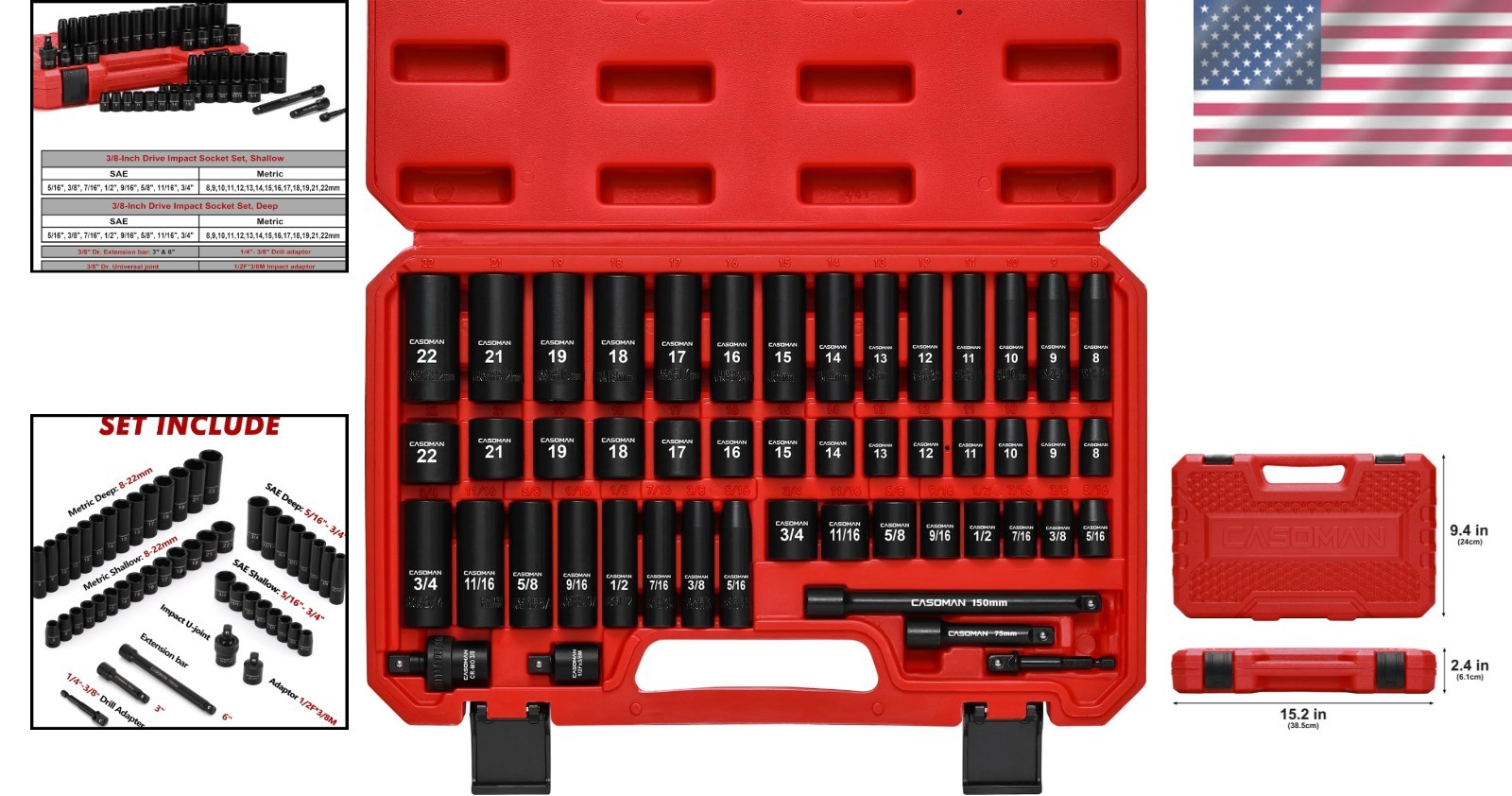 Impact Socket Set 49-Piece SAE Metric Deep Shallow Impact Driver Kit