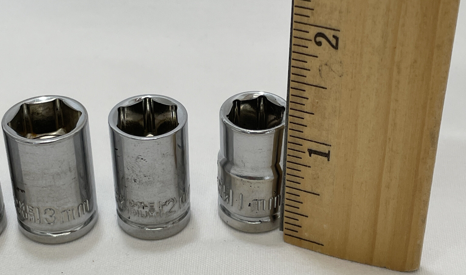 Vintage Chrome Vanadium 3/8”Drive Metric ￼15mm,14mm,13mm,12mm,11mm Lot Of 5
