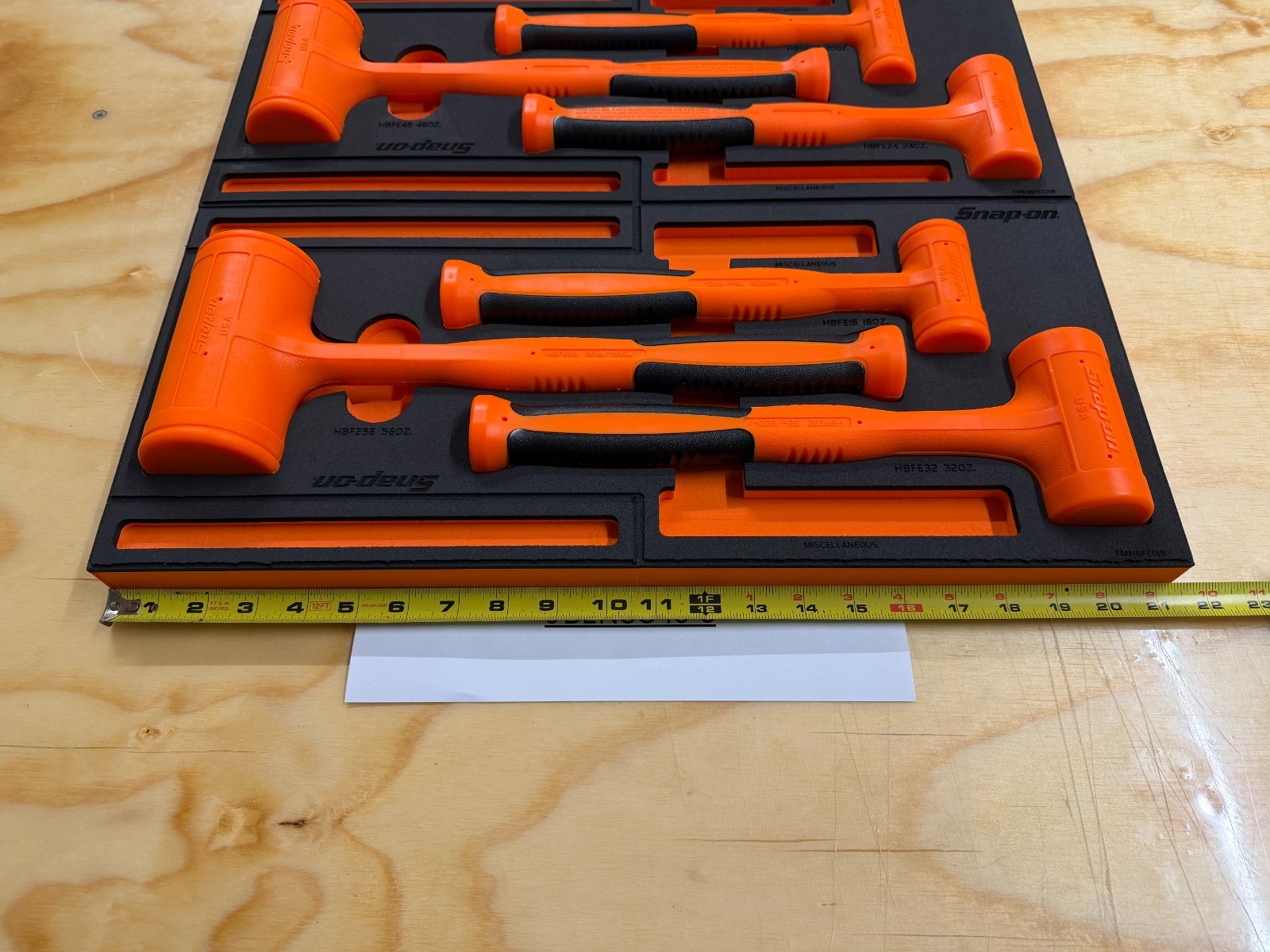 Snap-on Tools NEW ORANGE 6pc Soft Grip DeadBlow Soft Face Hammer Master Foam Set