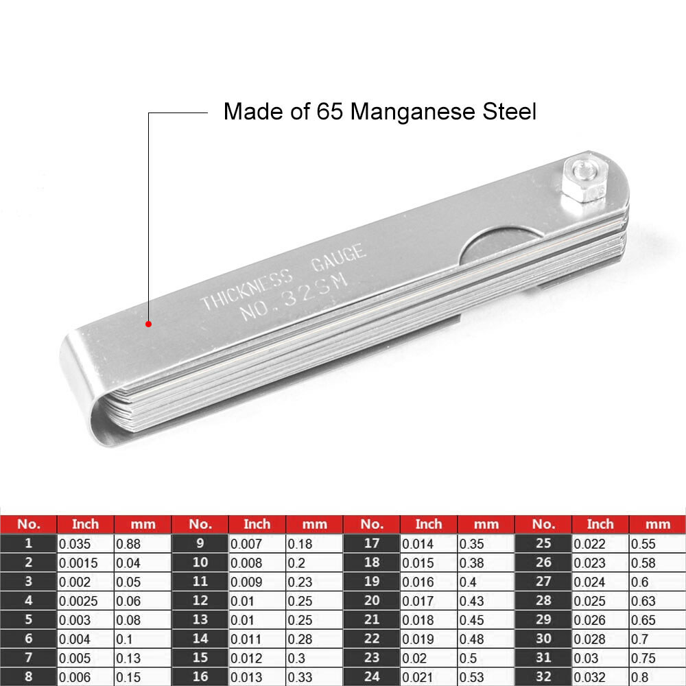 Steel Feeler Gauge Dual Marked Metric and Imperial Measuring Tool 0.04-0.88 mm