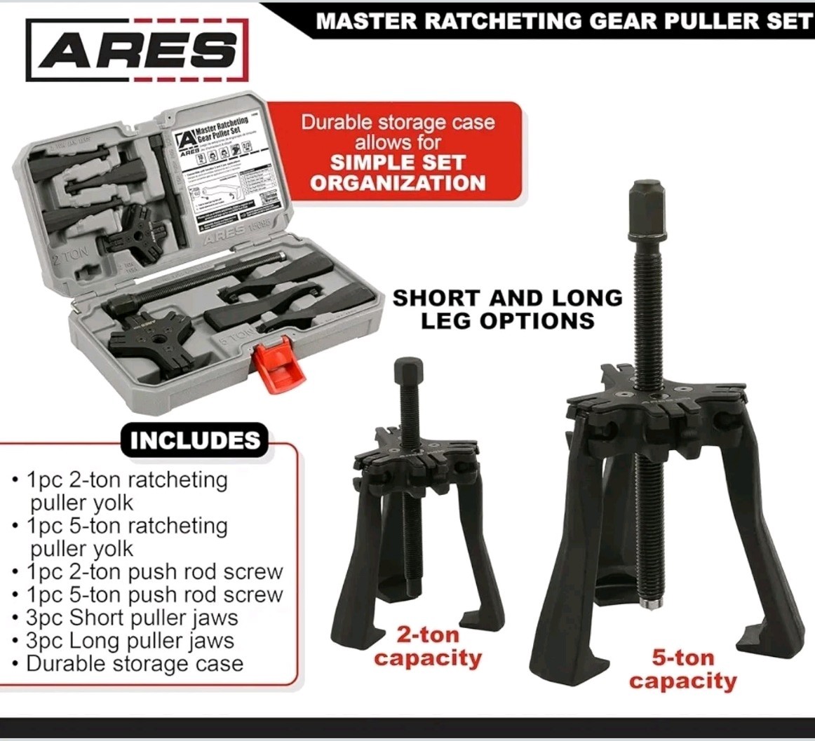 ARES 15095 – Master Ratcheting Gear Puller Set – Premium Chrome Moly Steel, NEW