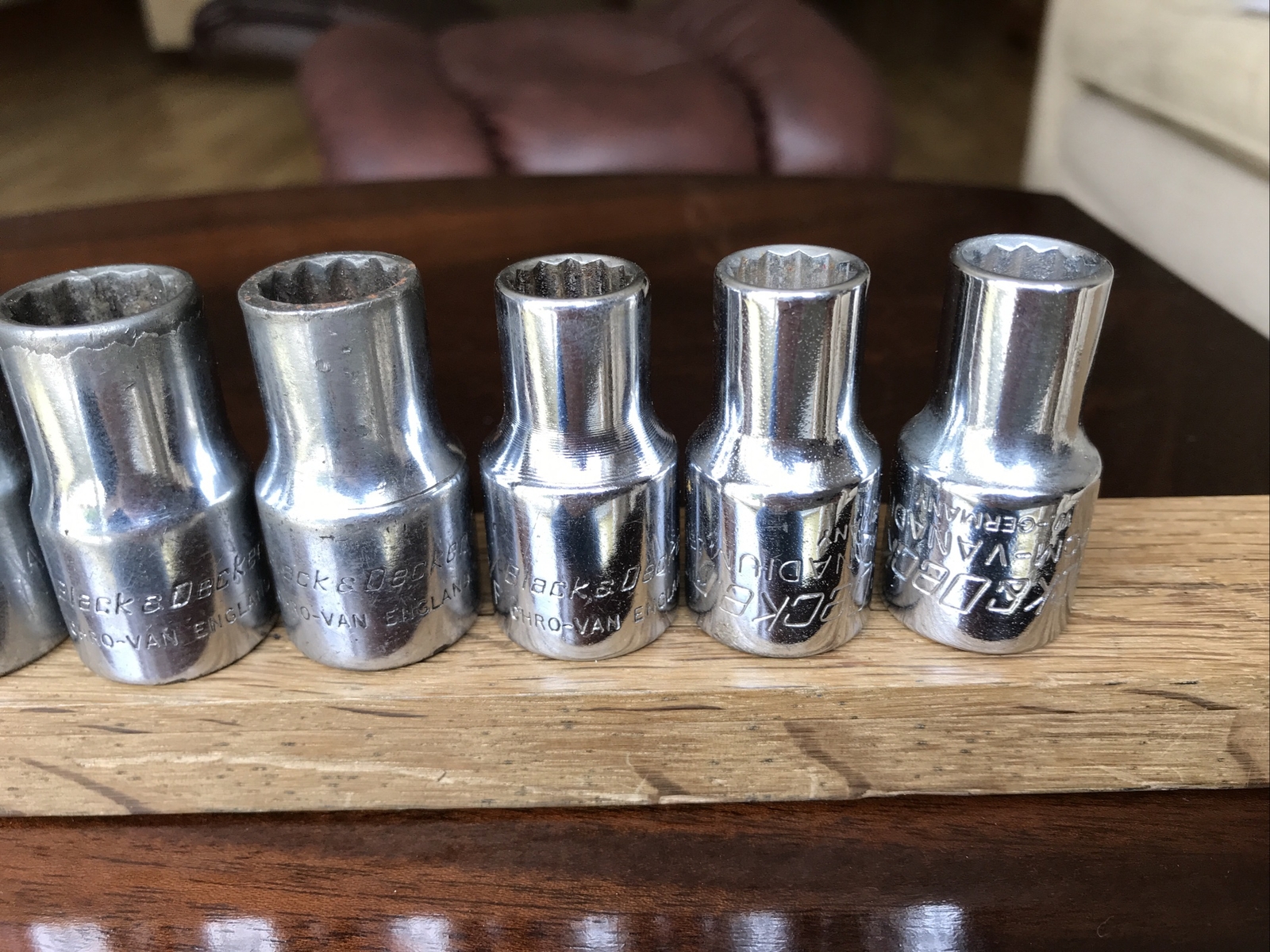 8 Vintage Black & Decker Sockets 15/16” To 7/16” AF & 11 mm With 1/2” Drive.