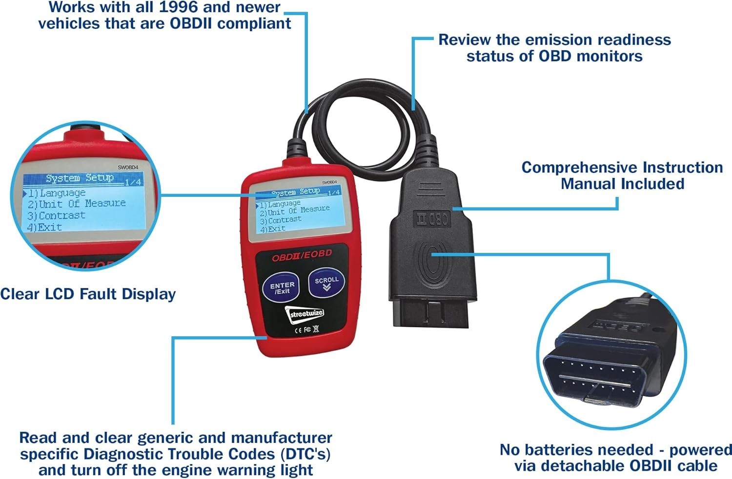 MPE OBDII Car Engine Scanner Diagnostic Fault Error Code Reader with LCD Display