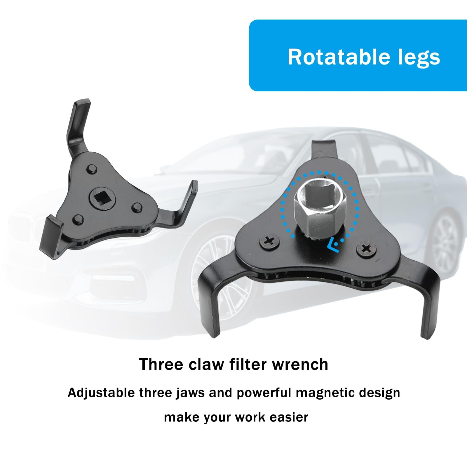 1 PCS 3Jaw Car Oil Filter Wrench 1/2 Inch Drive Heavy Duty Adjustable