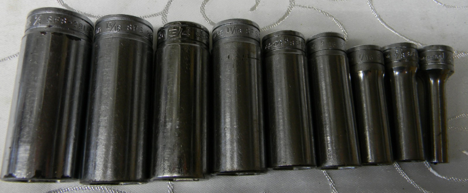 SNAP-ON 3/8″ DR 9PC SAE 6PT FLANK DRIVE DEEP SOCKET SET #211SFSY MINUS 5/16,1/2″