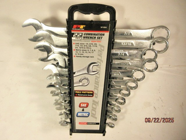 NEW Performance Tool W1084 22 Piece SAE And Metric Combination Wrench Set
