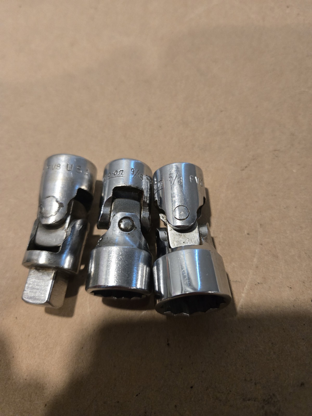Snap On 3/8″ Drive 9/16″ 5/8″ Universal Swivel Sockets V Series Read Ad Lot Of 3
