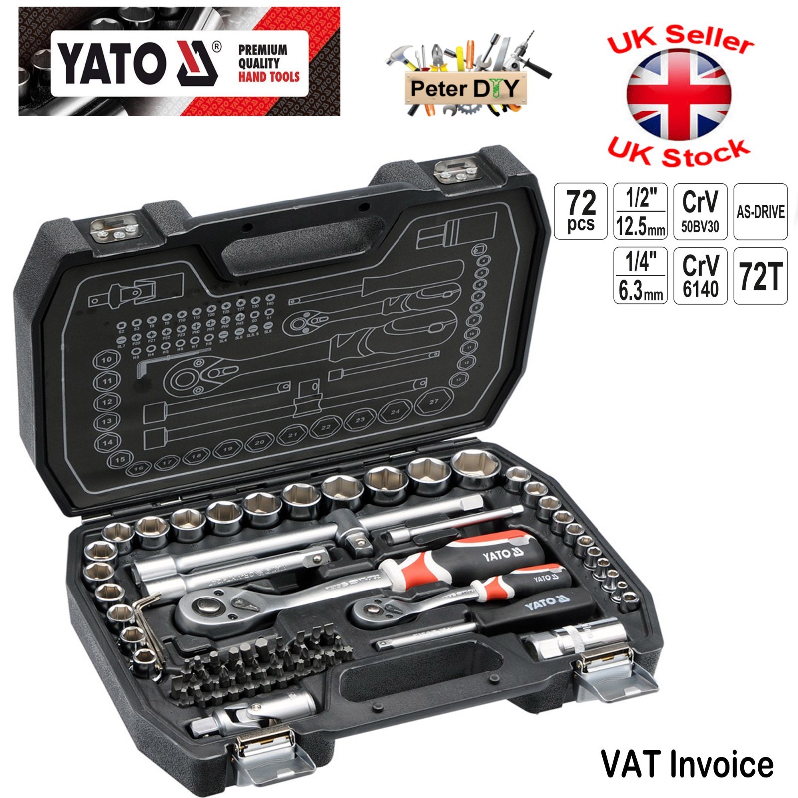 Yato Professional Ratchet Socket Set 1/2″ 1/4″ 72pcs Tools AS-DRIVE CrV50BV30
