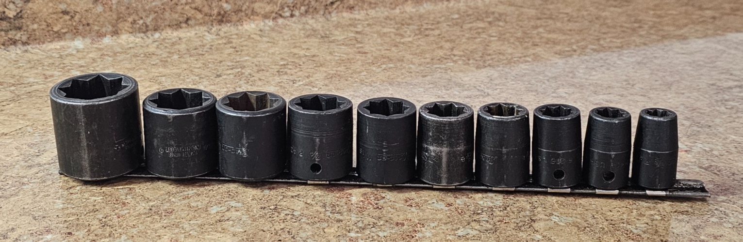 Snap-on 1/2″ Drive 8-Point SAE Shallow Double Square Power Socket Set 10pc