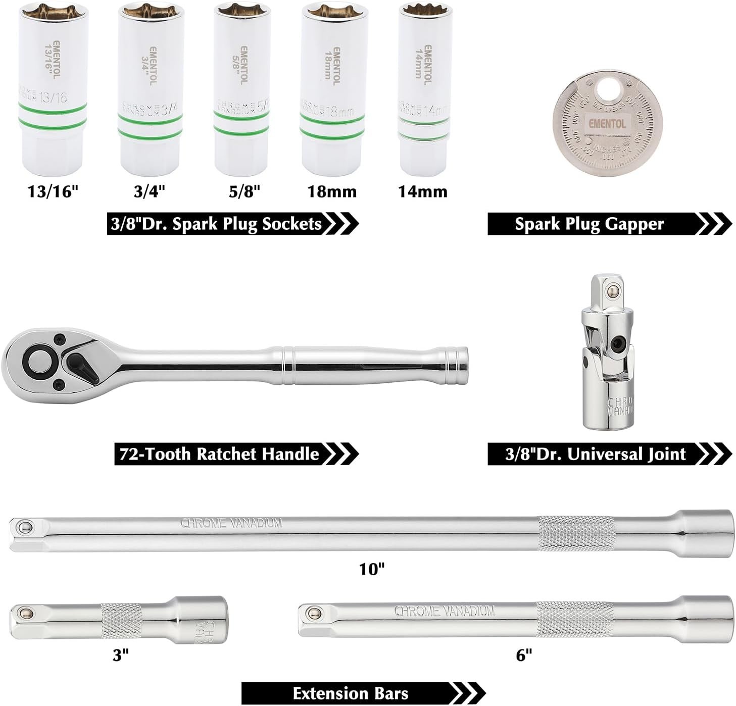 11-Piece 3/8″ Drive Magnetic Spark Plug Socket Set 5/8″, 3/4″, 13/16″, 14mm, …