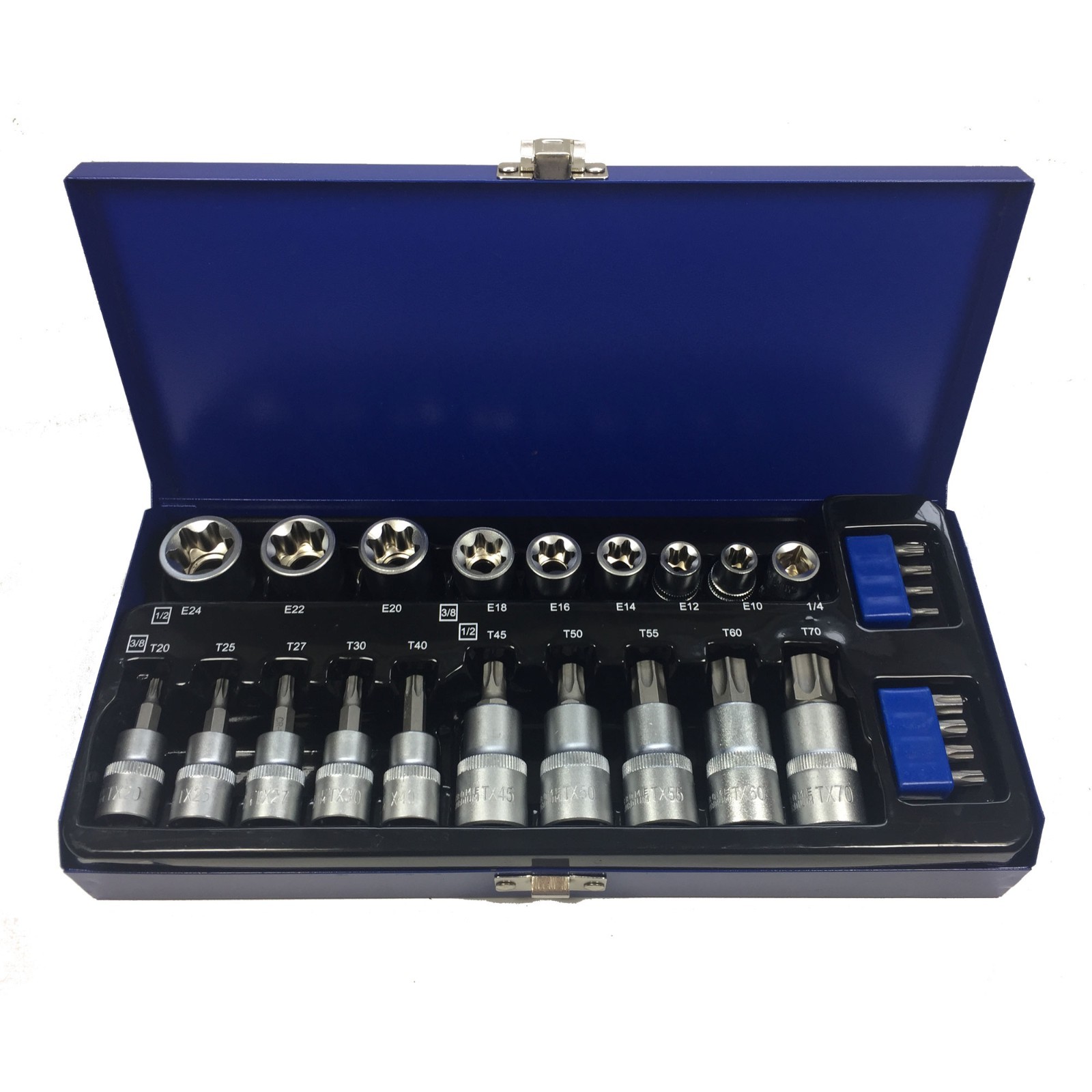 27 Piece Star / Torx Bits Set 3/8″ & 1/2″ Sockets Male & Female Socket Bit Set