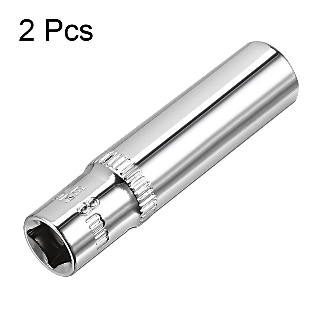 2Pcs 1/4″ Drive 8mm Cr-V 50mm Length 6-Point Deep Socket Impact Socket