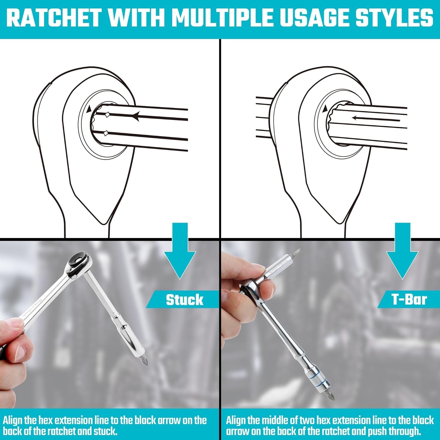 1/4″ T-Handle Ratchet, Mini Ratchet Wrench with Hex Bit Extension and Adapter…