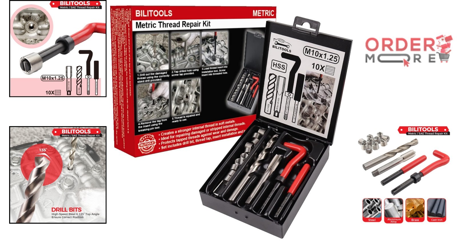 M10x1.25 Thread Repair Kit HSS Drill Helicoil for Metal, Polymers, Automotive