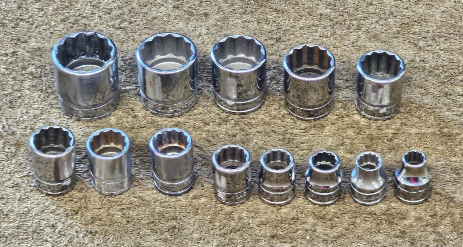13 Snap On Socket Set 3/8″ Drive F F301 12 Point SAE 15/16 7/8 13/16 3/4 11/16