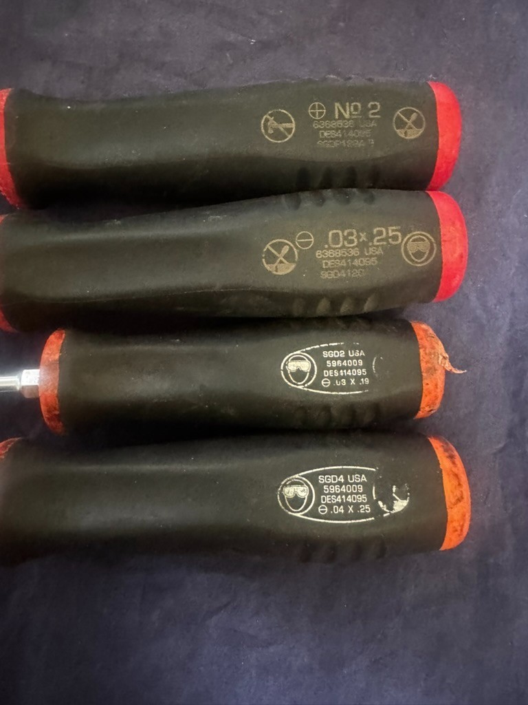 Snap On Screwdriver Lot 4 Pc Phillips And Flat Soft Grip USA Mechanics Tools