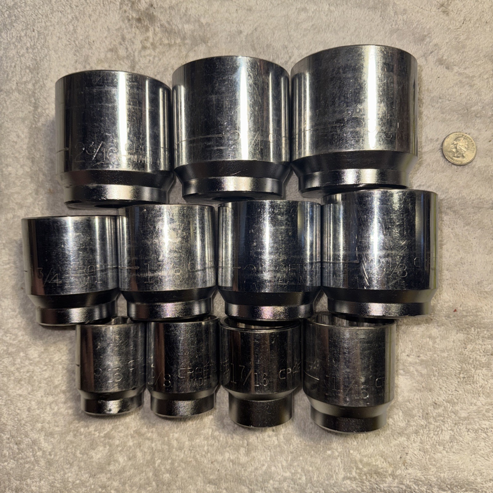 LARGE Craftsman 3/8 Drive Std Socket Lot Point 12 Pieces 1 5/16” – 2 3/8” CLEAN