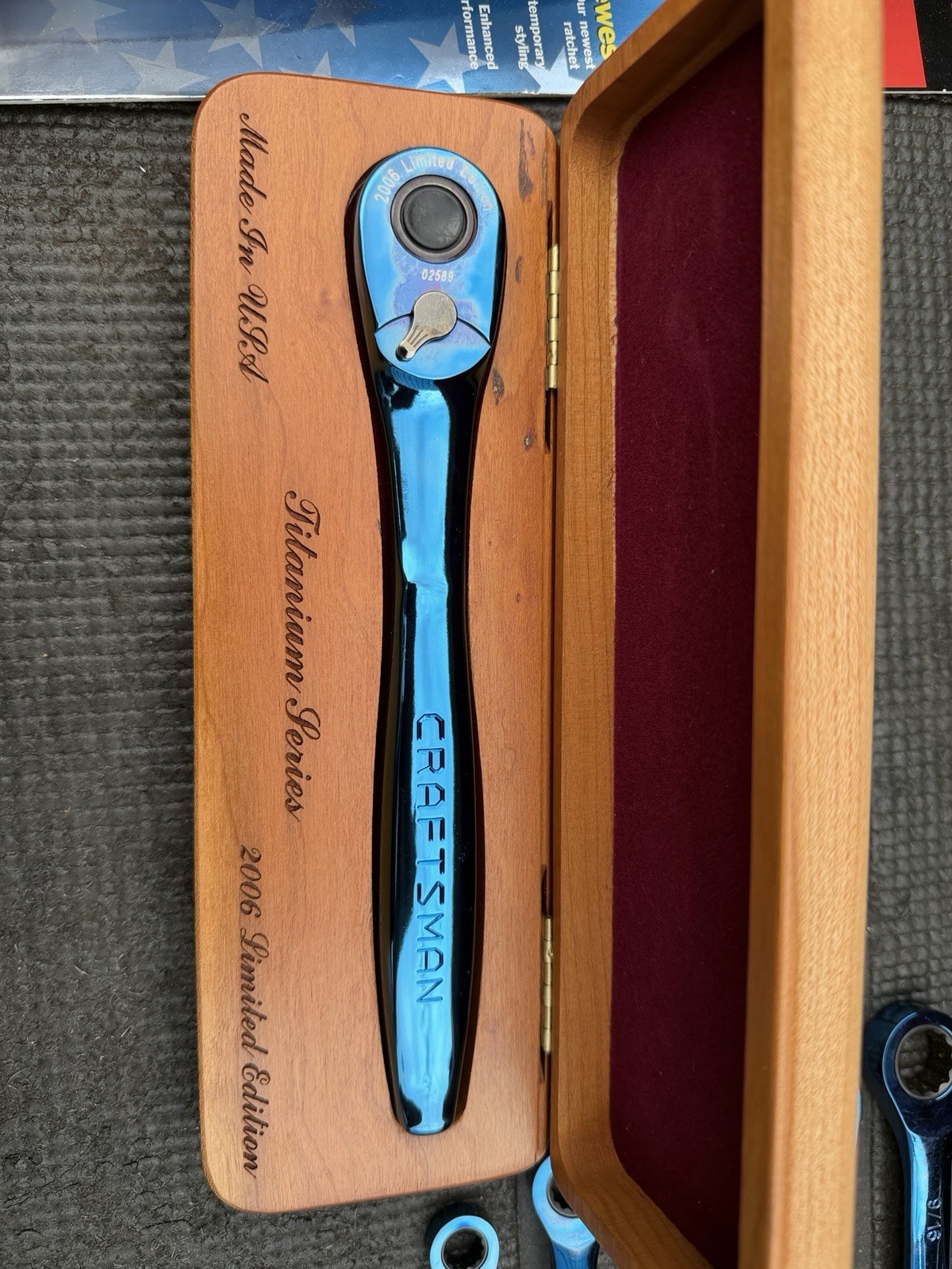 Sears Craftsman USA Nos Rare Blue Titanium Thin Profile Ratchet W Box 44995 3/8”