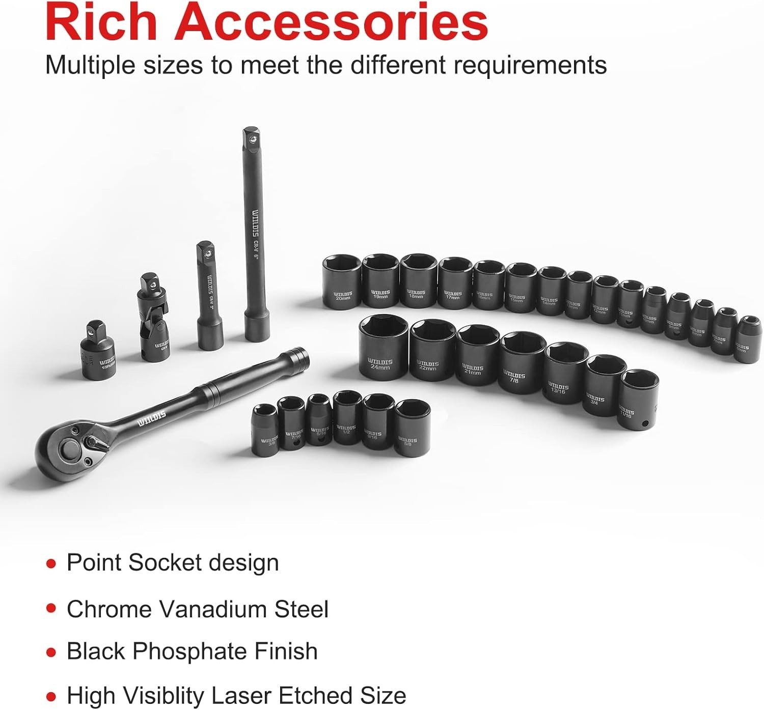 Ultra-Durable CR-V Impact Socket Set: 33 Pieces, SAE/Metric – Mechanics’ Choice