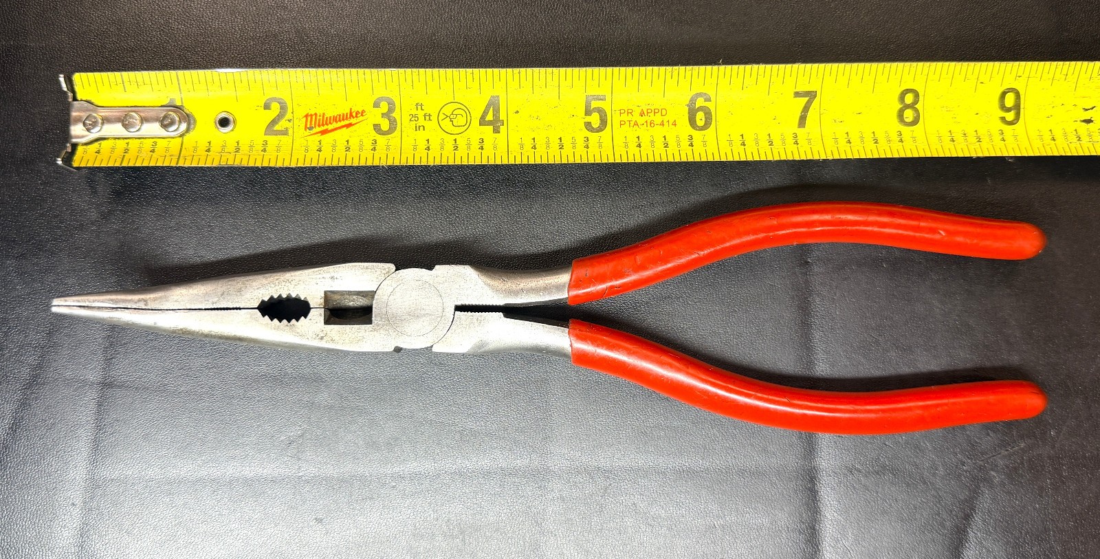 MAC TOOLS PB??? 9″ Bent Nose Pliers 45° With Cutter (Red) USA RARE
