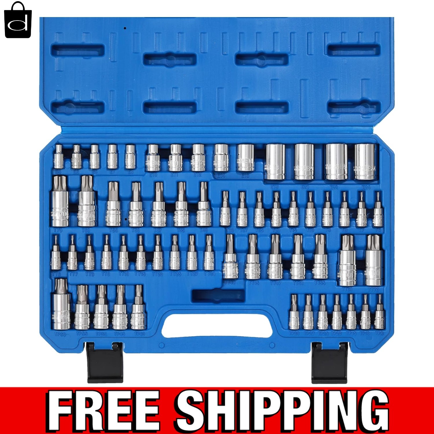 Durable 60-Piece Torx Socket Set – E4-E24, T6-T70, TT6-TT70, TP8-TP60 Included