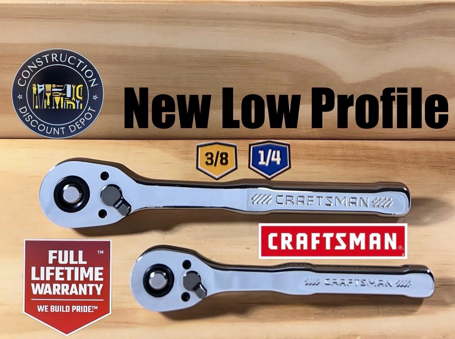 Lot of 2 Craftsman Tools 1/4″ & 3/8″ FULL POLISH 72T Ratchet LOW PROFILE set