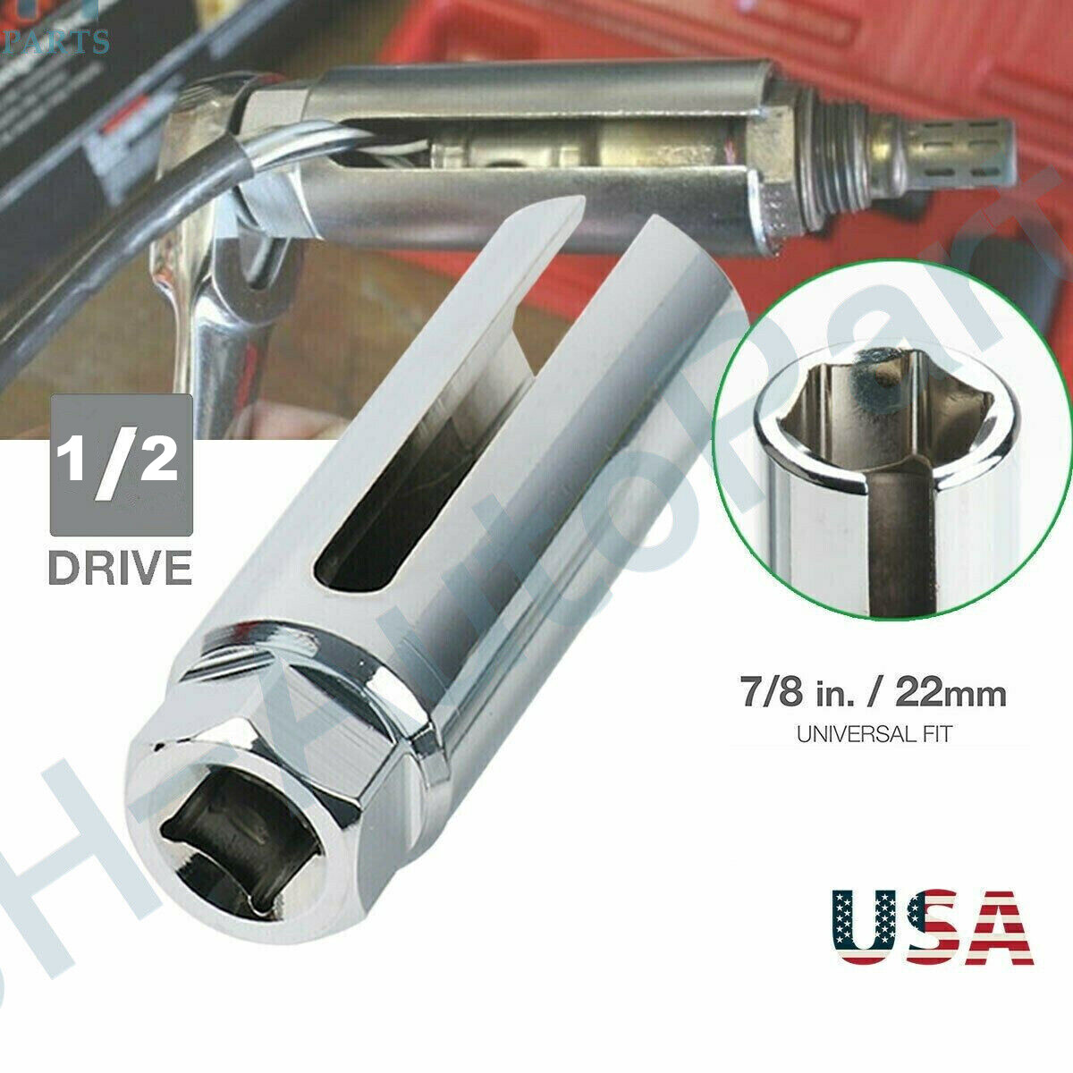7/8» 22mm O2 Oxygen Sensor Socket Removal Tool Side Wire Cutout 1/2″ Drive