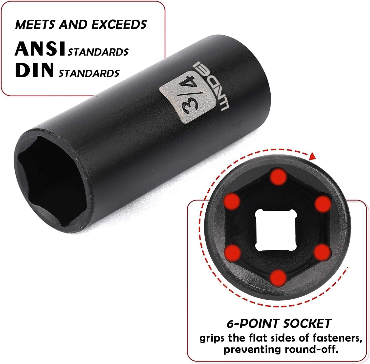 Chrome Vanadium Steel Impact Socket Set 3/8-Inch Drive with 1/2 to 3/8 Reducer