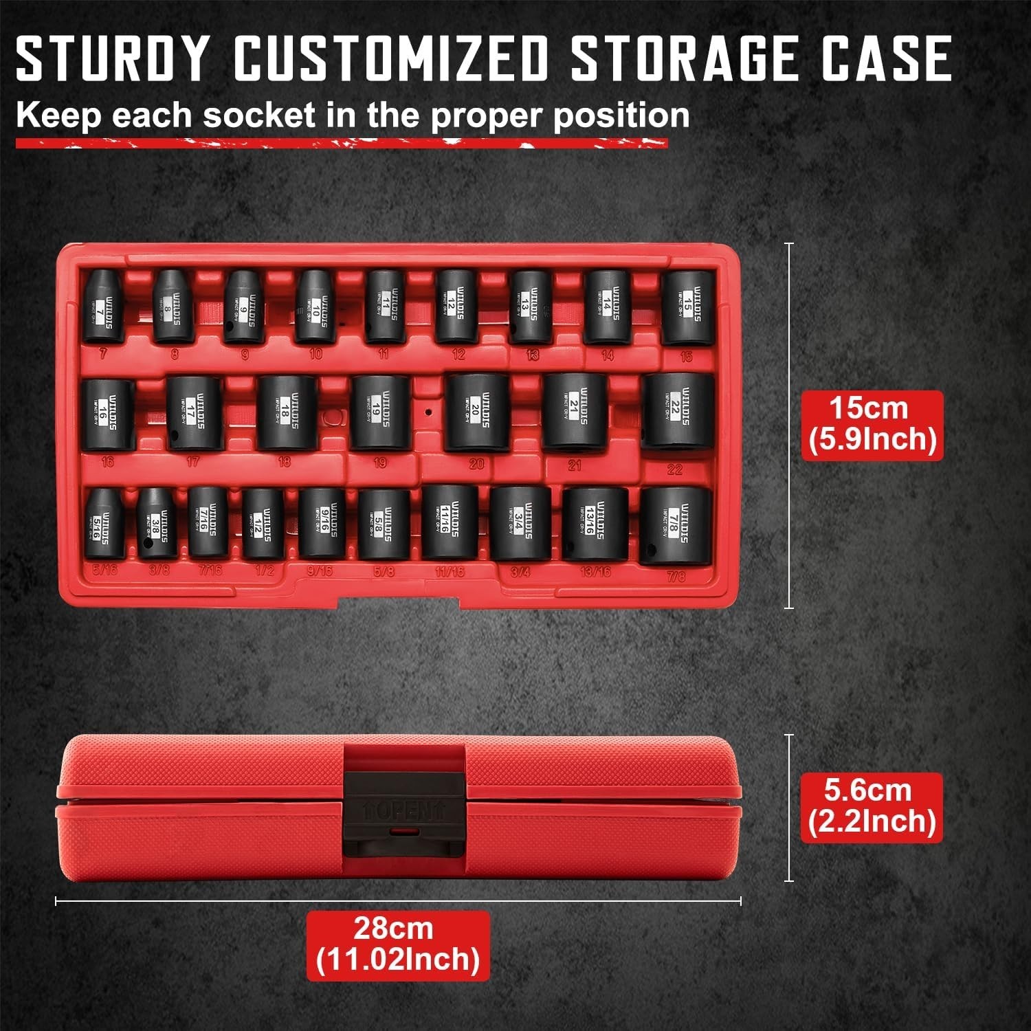 26 PCS Socket Set 3/8″ Drive SAE Metric Impact Sockets