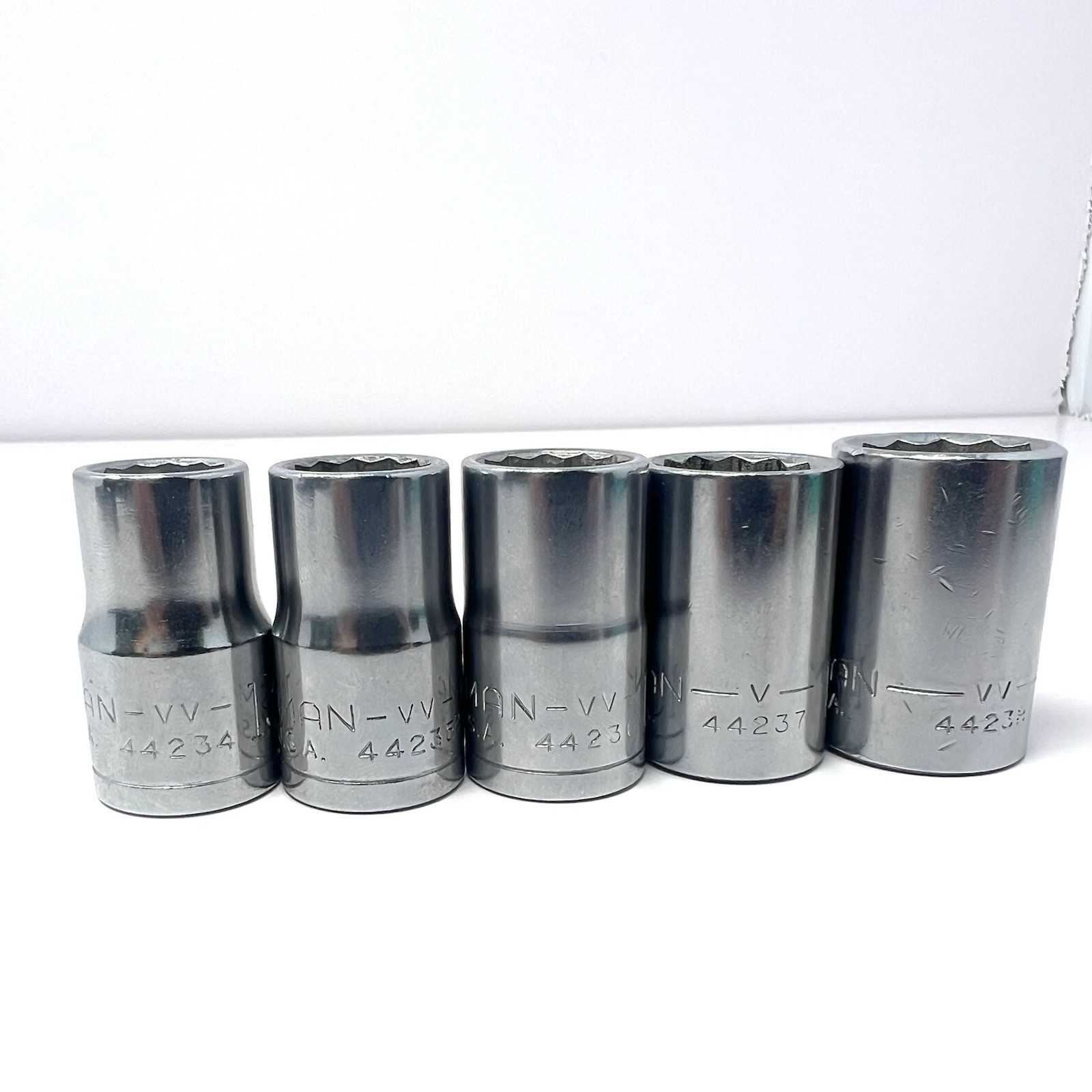 Lot Of 5 Vintage Craftsman 12 Pt 1/2” Drive Sockets- 13, 14, 15, 17, 19mm USA