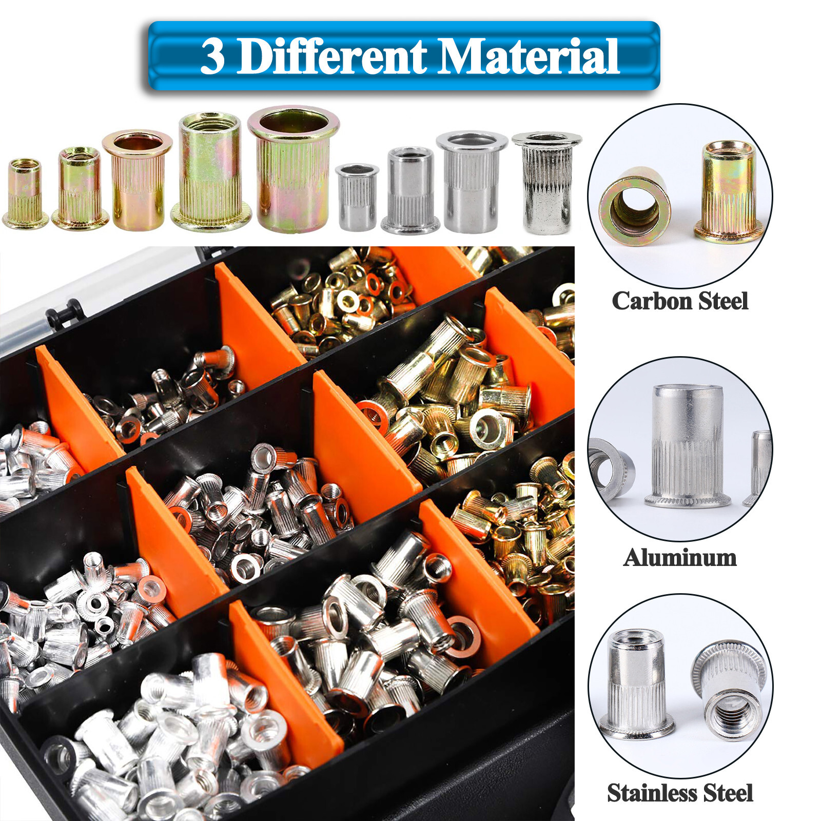 1510pc Rivnut Stainless Steel Rivet Nut Nutsert Tool Kit SAE & Metric Mandrels