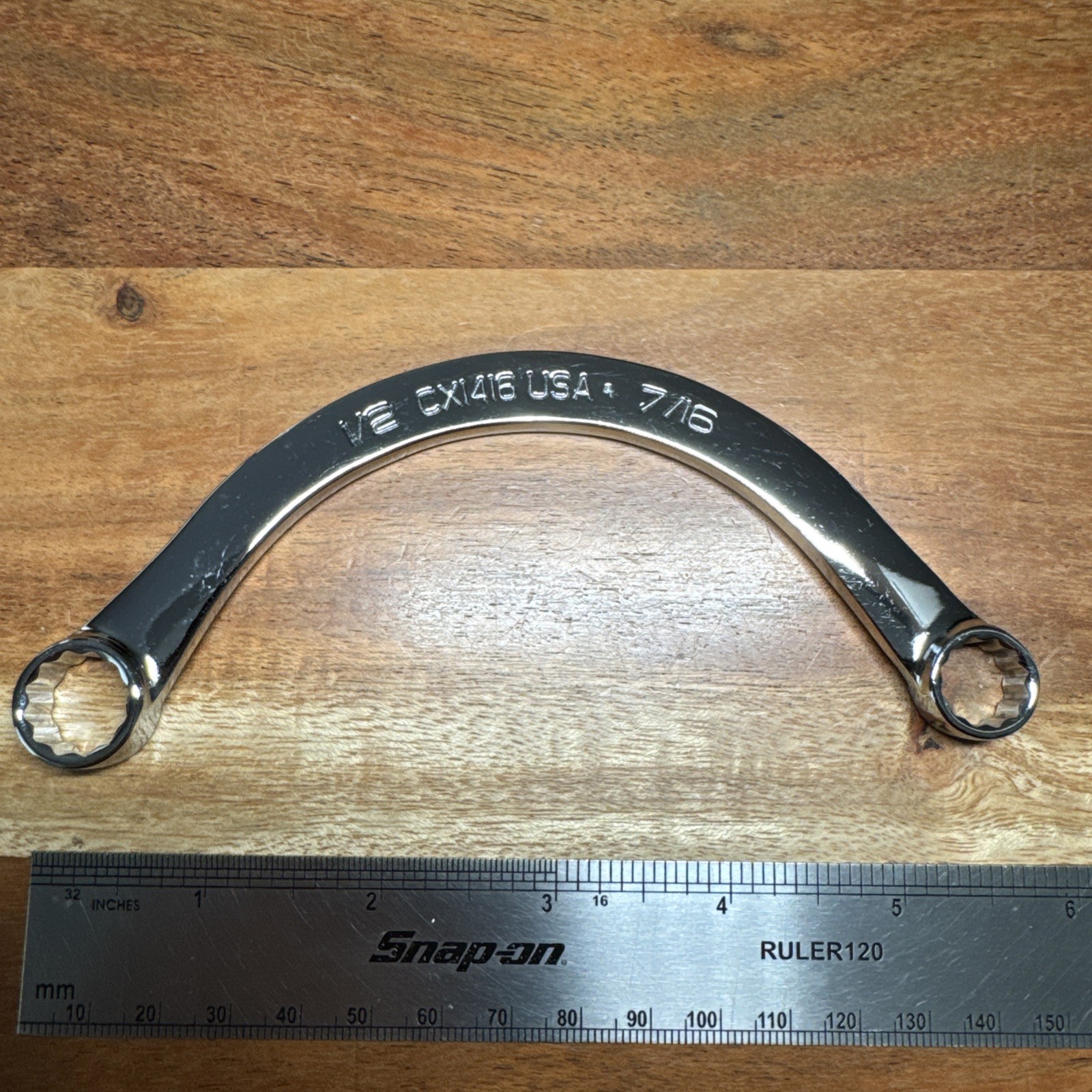 Snap On 7/16 X 1/2 Sae Hatf Moon Box End Chrome Wrench CX1416